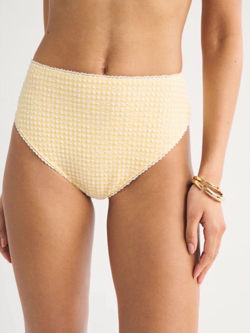 Abercrombie & Fitch Yellow Gingham Bikini Bottom with Scallop Trim